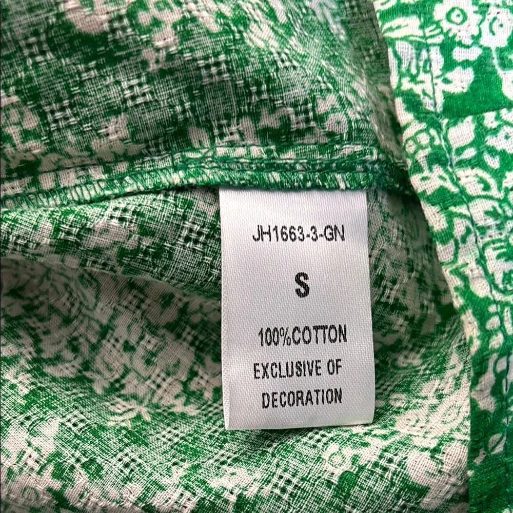 THML Green Pink Floral Ruffled Cap Sleeve Blouse Size Small - Picture 5 of 9